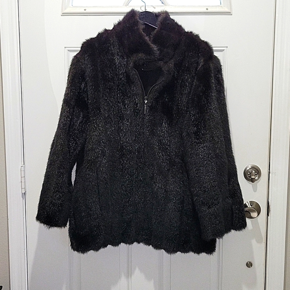 Vtg. Dark Brown Reversible Faux Fur Jacket Size Large